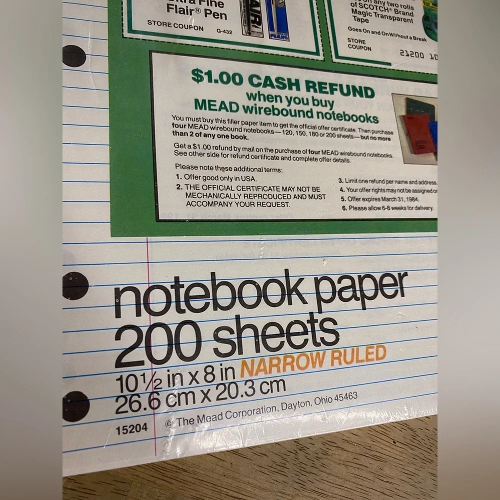 Mead‎ Vintage 80s Loose Leaf Paper Notebook Paper Narrow Rule Paper 8x10.5